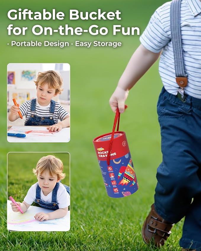 12 Colors Twist Crayons for Toddlers 1-3, Non-Toxic Washable Crayons for Ages 4-8 with Storage Bucket, Ultra-Silky and Easy to Hold Art Supplies, Ideal Coloring Gift for Boys and Girls