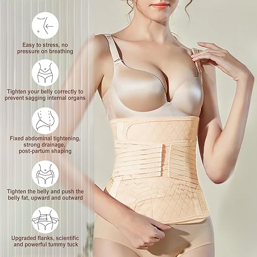 Postpartum Belly Support Recovery Belly/Waist/Pelvis Belt Shapewear Slimming Girdle, Beige for Posture Correction (Large)