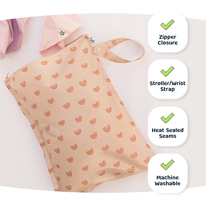 Tiny Twinkle Mess proof Waterproof Wet Dry Bag,2pk Reusable Wet Bags for Swimsuits&Baby Clothes,Leakproof Wet Bag,Waterproof Bag for Travel&Diaper bag,Wet Bags for Baby (Taupe, Dandelion)