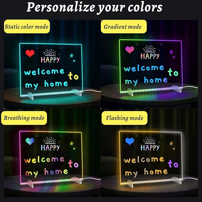 LED Drawing Board with Colors –13.7x9.84 Inch Acrylic Light-Up Message Board, Includes 7 Markers, Adapter, Stand, Hanging Chain, Soft Cloth, Spray Bottle, for Home, Office, Kitchen, and Bedroom