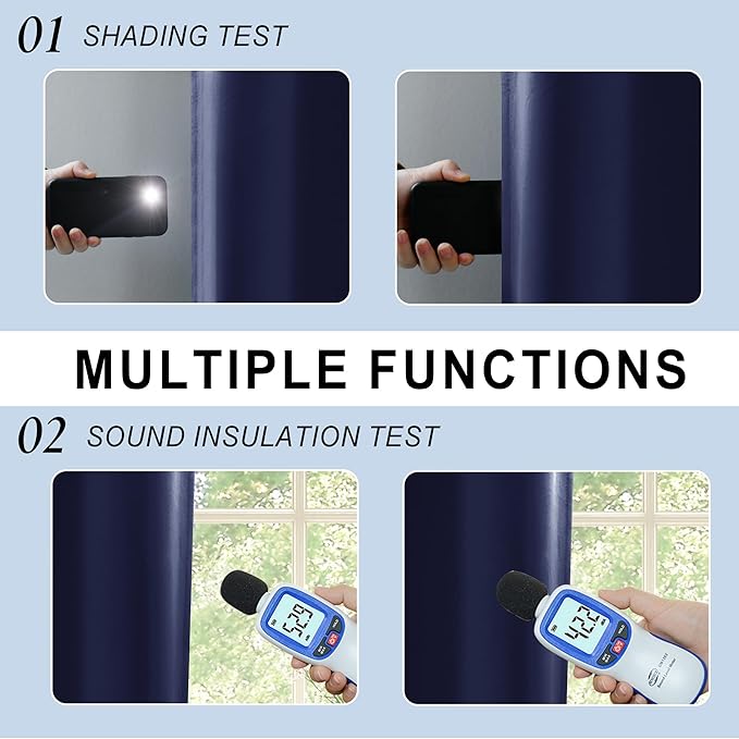 XWZO Full Shading Blackout Curtains 84 Inches Length with Tiebacks- Heat and Light Blocking Rod Pocket Window Drapes with Black Liner Backing for Bedroom/Kid's Room, Navy Blue, W42 x L84, Set of 2