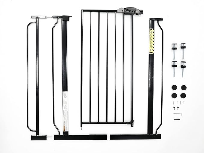 Regalo Easy Step Extra Tall Walk Thru Baby Gate, Bonus Kit, Includes 4-Inch Extension Kit, 4 Pack of Pressure Mount Kit and 4 Pack of Wall Cups and Mounting Kit, Black
