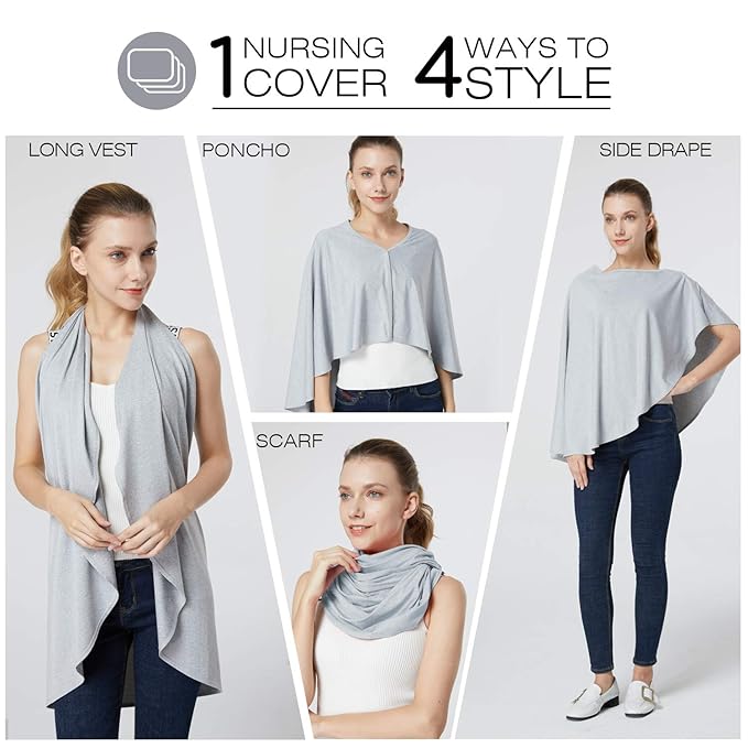 Nursing Cover & Baby Nursing Poncho,Multi Use Breastfeeding Cover for CarSeat Canopy, High Seat Cover, Stroller Cover, Shopping Cart Cover,Nursing Scarf for Boy and Girl by Kefee Kol (Grey)