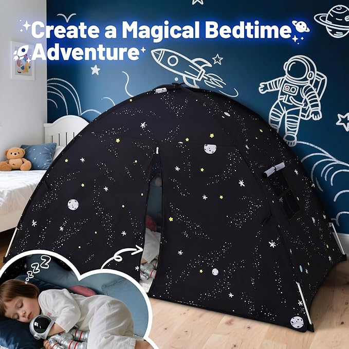 Sumbababy Large Teepee Tent for Kids: with Star Lights - Tent for Toddler Indoor Kids Teepee Tent for Boys & Girls - Toddler Play Tent Inside Canopy Bed for Playroom Gift Toys (Black Galaxy)