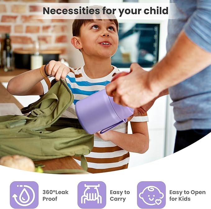 17oz Soup Thermo for Hot Food Kids,Insulated Food Jar with Spoon,Thermo Hot Food Lunch Container,Wide Mouth Leakproof Stainless Steel Lunch Box for School-Purple