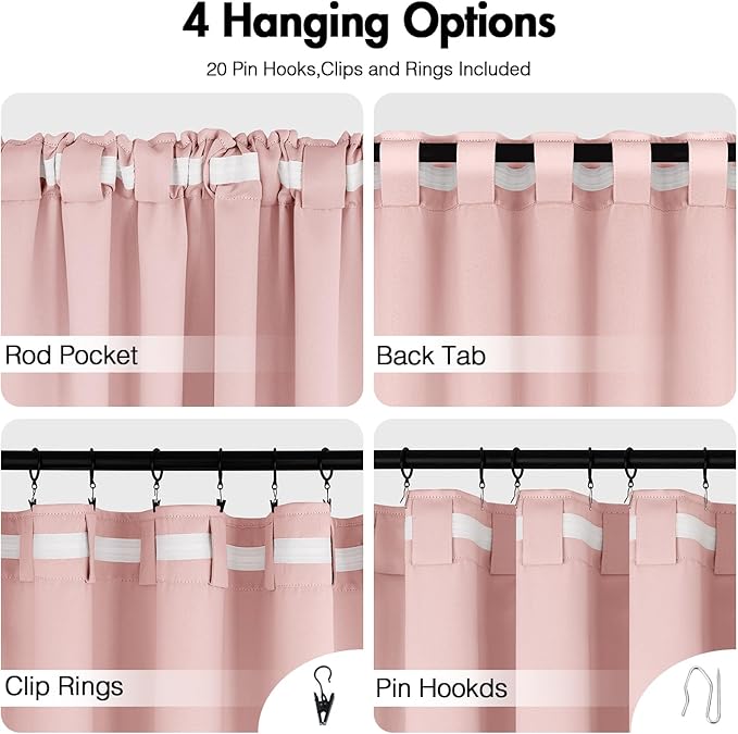 ANRODUO Light Pink Blackout Curtains for Girls Bedroom Living Room, Back Tab Rod Pocket Pinch Pleated Thermal Insulated Room Darkening Curtains 90 Inches Long 2 Panels, 42 x 90 Inch