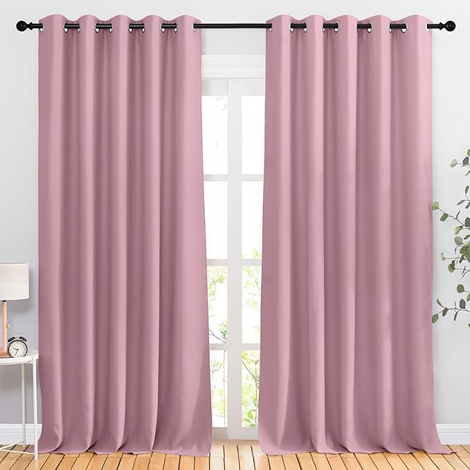 NICETOWN Crystal Pink Blackout Living Room Curtains 110 inches Long, Grommet Thermal Window Treatments Room Divider Blinds Sound Reducing for Living Room, W66 x L110, 2 Pieces
