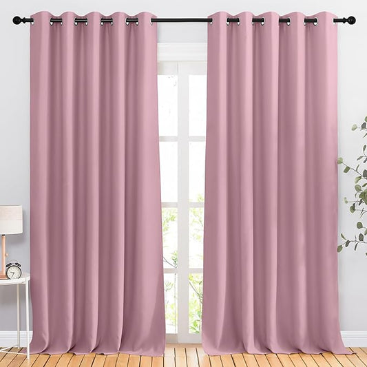 NICETOWN Crystal Pink Blackout Curtains & Drapes - Thermal Insulated Grommet Blackout Light Blocking Room Darkening Large Window Treatments for Bedroom/Living Room (2 Panels, W66 x L90)