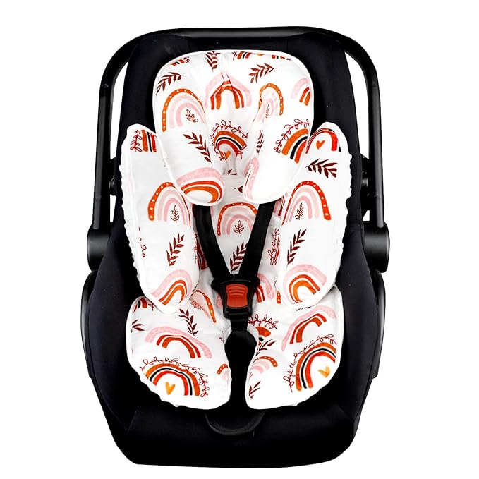 Pea Pod Baby Car Seat Head Support for Newborn, 2 in 1 Infant Car Seat Head Support for Boys Girls Extra Soft Breathable Baby Car Seat Cushion Insert for Strollers, Swings, and Bouncers, Boho Rainbow