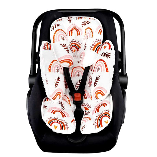 Pea Pod Baby Car Seat Head Support for Newborn, 2 in 1 Infant Car Seat Head Support for Boys Girls Extra Soft Breathable Baby Car Seat Cushion Insert for Strollers, Swings, and Bouncers, Boho Rainbow