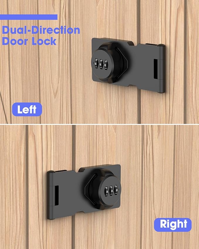 3.5Inch Mechanical Password Rotary Hasp Latch Locks, 3-Digit Cabinet Combination Lock for Small Doors, Cabinets, Barn Door, Closet, Kitchen Drawers, Cupboard (Black -2pcs)