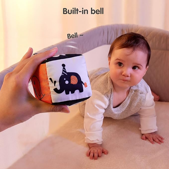 TUMAMA High Contrast Shapes Sets Baby Toys, Black and White Stroller Toy for Car Seat Baby Plush Rattles Rings Hanging Toy for 0 3 6 9 to 12 Months, Newborn,Toddlers,Infants (4 Packs)