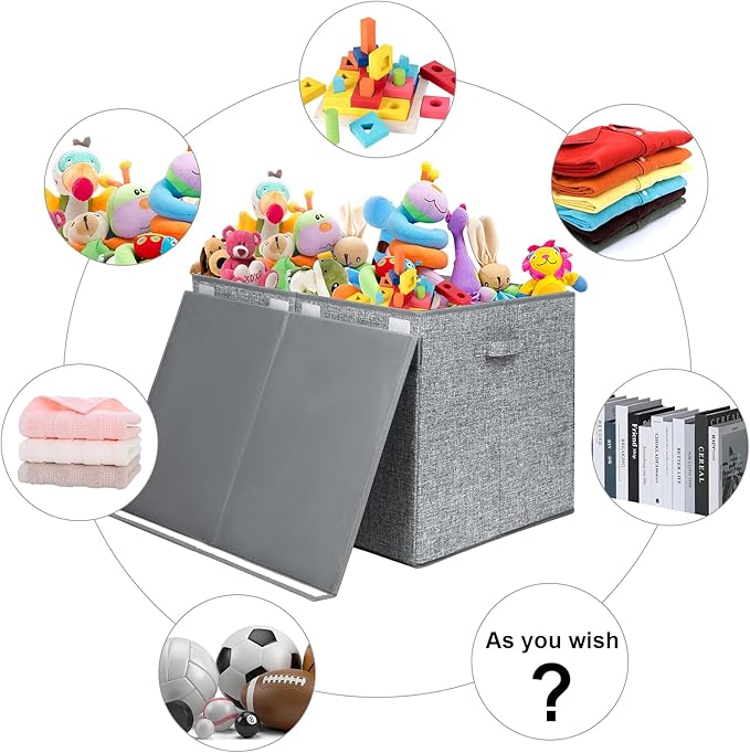popoly 122L Large Toy Chest Box with Lid, Foldable Toy Storage Organizer Bin Boxes with Removable Divider for Kids, Boys, Girls, Nursery, Playroom, 26"x17" x17"(Linen Gray)