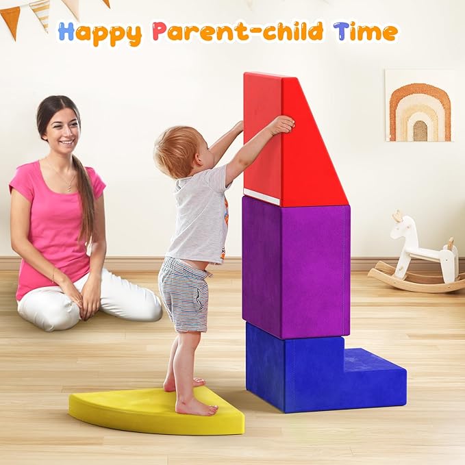 Lischwert Foam Climbing Blocks for Toddlers 1-3, 4pcs Soft Play Set with Crawling Exploration Toys, Indoor Outdoor Infant Safe Blocks for Baby Gym & Toddler Playground - Colorful