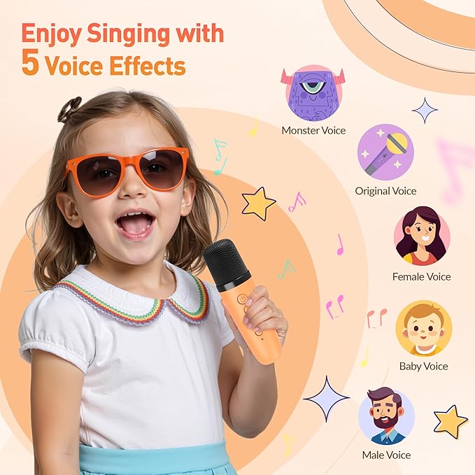 Karaoke Machine for Kids Adults: Mini Portable Karaoke Machine with 2 Wireless Microphones and Lights, Christmas Birthday Gifts for Girls Boys Family Home Party(Orange)