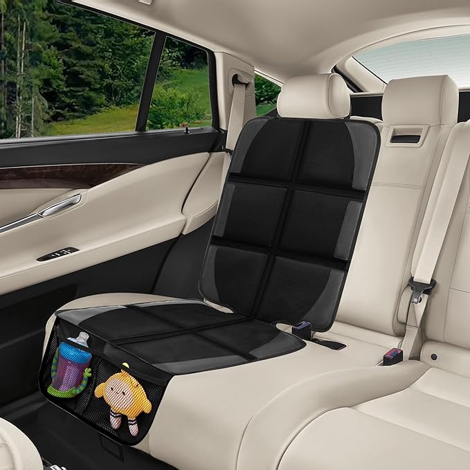 Car Seat Protector for Child Car Seat, 2 Pack Baby Car Seat Covers with Mesh Pockets & Non-Slip Backing 600D Durable Seat Protector Under Baby Car Seat for Car Back Seat (Black, Large)