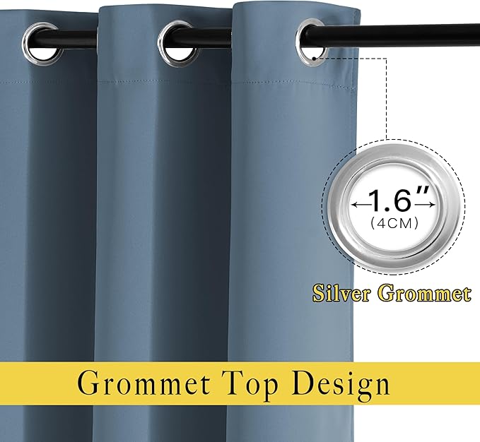 NICETOWN Smoky Blue Room Darkening Curtains for Living Room, Grommet 50% Blackout Thermal Insulated Window Treatment Sound Reducing Drapes for Bedroom/Kids Room, W66 x L66, 2 Panels
