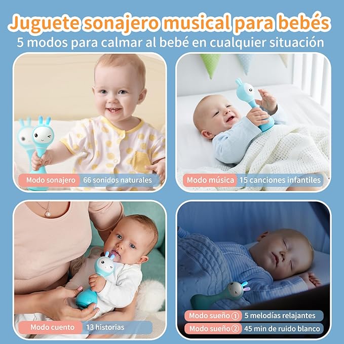 alilo Sonajero Musical para Bebés 0-12 Meses, Juguete con Luz, 66 Sonidos, 15 Canciones, 13 Cuentos, 5 Canciones de Cuna, Ruido Blanco, Reconocimiento de Colores, Regalo Recién Nacido