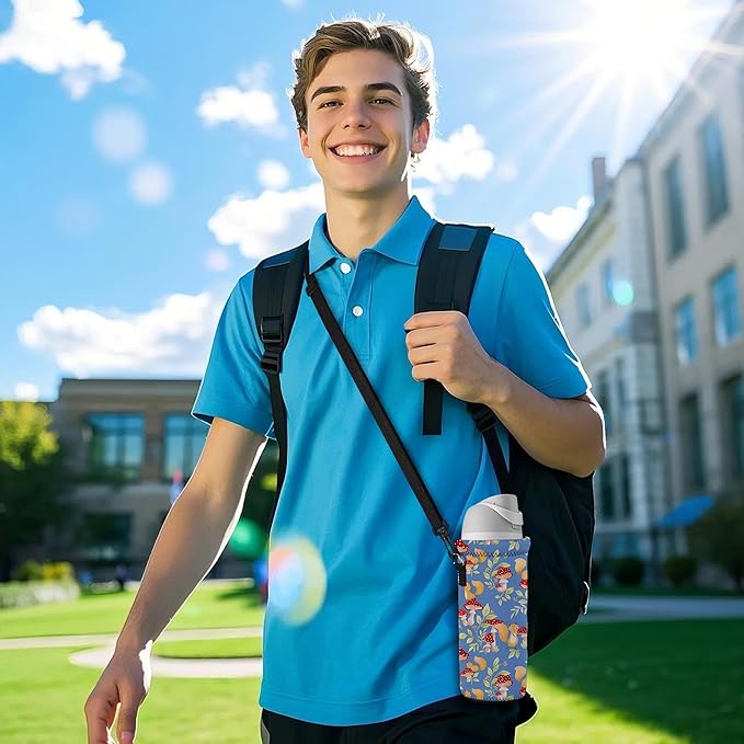 Neoprene Water Bottle Carrier Bag with Adjustable Shoulder Strap for Men Women Walking Hiking,Portable Insulated Holder Case for Stainless Steel/Glass/Plastic Bottles