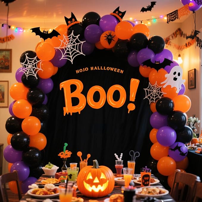 RUBFAC Black Balloons for Balloon Arch 129pcs Different Sizes Pack of 18 12 10 5 Inch Garland Kit, Latex Balloons for Halloween Party Decorations Birthday Wedding Decor