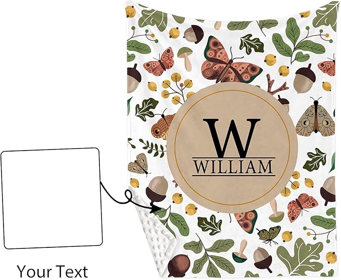 Personalized Baby Crib Bedding Set for Baby Boys Girls, Mushroom Design Custom Name Baby Crib Sets 5-Pcs, Toddler Double Layer Blanket Fitted Sheets Changing Pad Cover Rug Wall Art Set