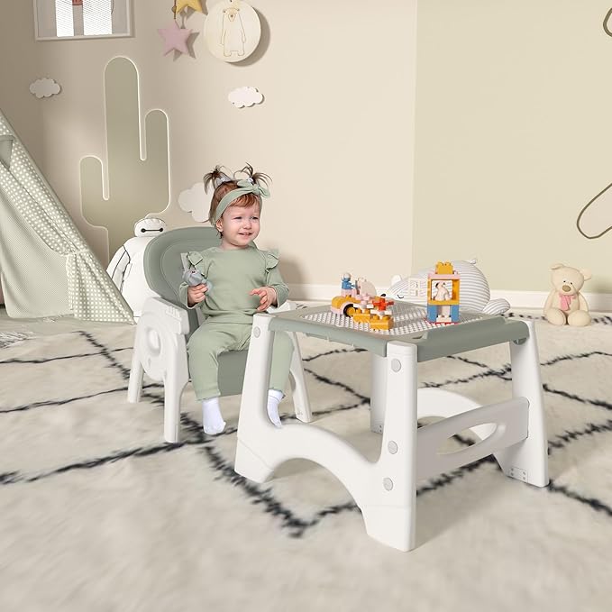 Xilingol 8 in 1 Convertible Baby High Chair W/Wheels, Baby Feeding Chair W/Adjustable Backrest & Removable Dual Tray, Building Block Table & Chair Set, HighChair for Babies & Toddlers (Green)