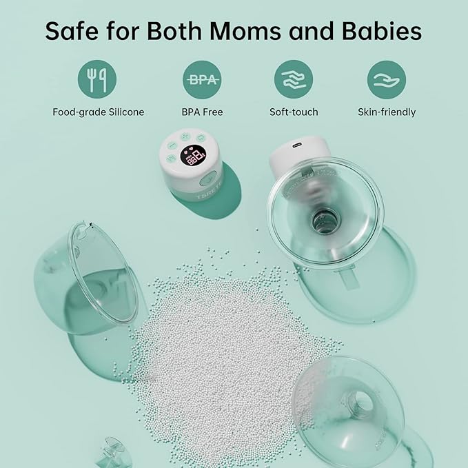 TSRETE Double Wearable Breast Pump, Electric Hands-Free Breast Pumps with 2 Modes, 9 Levels, LCD Display, Memory Function Rechargeable with Massage and Pumping Mode 24mm Flange-Green