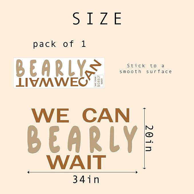 We Can Bearly Wait Wall Decal - Baby Shower Party Decoration, Gender Reveal Party Supplies, Bear Sign Decal for Balloon Arch, Pregnancy Party Photo Background Props (We Can Bearly Wait D)