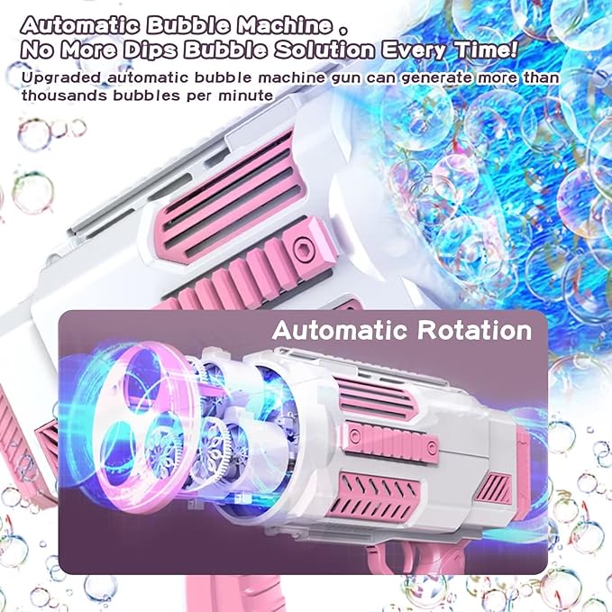 Bubble Machine Automatic Bubble Gun with Bubble Refill Solution, Bubbles Kids Toys for Girls Boys 3 4 5 6 7 8 9 10 11 12 Years Old, Summer Fun Outdoor Toy Birthday Party Halloween Favors(No Dip)