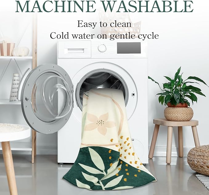 Lahome Green Machine Washable Rugs - 6x9 Rug for Living Room Non-Slip Large Boho Area Rug Lightweight Throw Non-Shed Dining Room Rug, Soft Botanical Print Floor Carpet for Bedroom Classroom Office