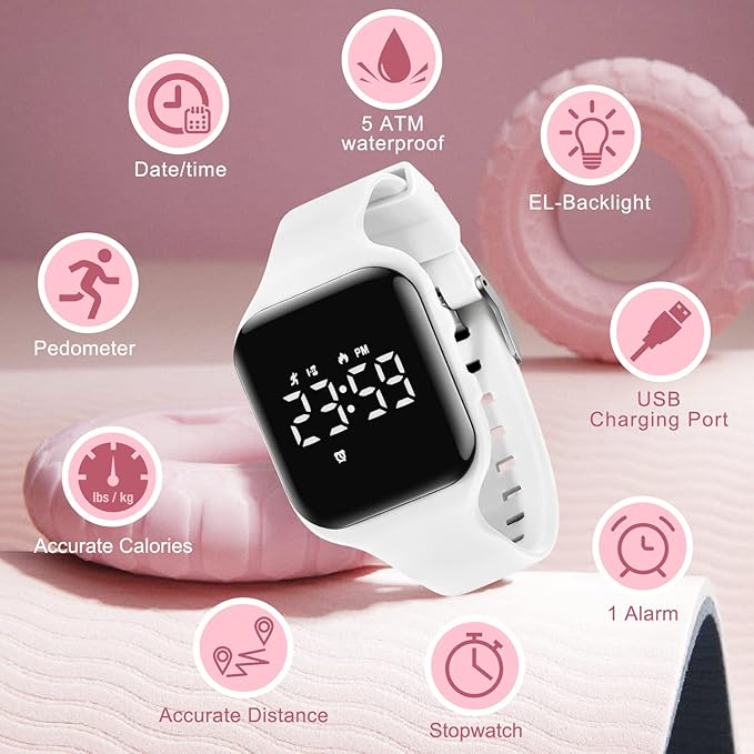 Kids Watches for Girls Boys Digital Sport Watch with Step Counter Pedometer Vibration Alarm Clock, No App Waterproof Fitness Tracker Kids Watch Boys Girls Teens Students Ages 5-16