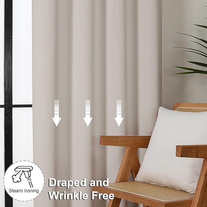 Simplebrand Ava Natural Blackout Curtains for Patio 108 Inches Long 2 Panels Set, Solid Thermal Insulated Room Darkening Rod Pocket Window Treatment Curtains Blackout Drapes, W50 x L108 Inch, Natural