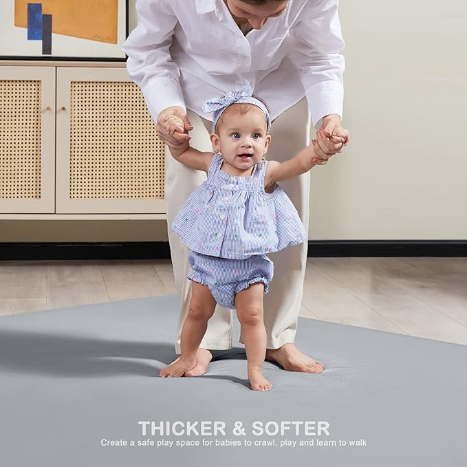 ANGELBLISS Baby Playpen, 79"x 63"x 1.18" Self-Inflating Play Mat for Babies and Toddlers, Roll Up & Waterproof Foam Crawling Mat, Portable Playmat with Travel Bag Grey