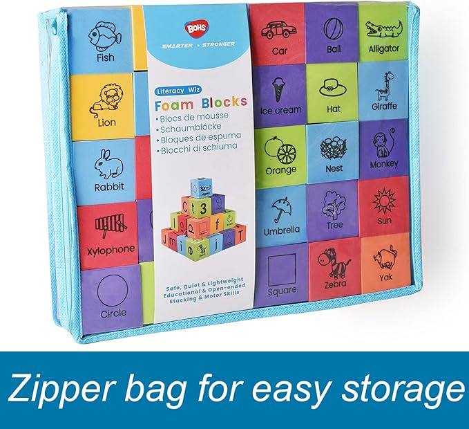 BOHS Foam Learning Blocks - Number,Alphabet,Shapes,Sight Words - Quiet,Safe and Soft Stacking Toys for Toddlers,30pcs,1.96 in(5cm)/Piece