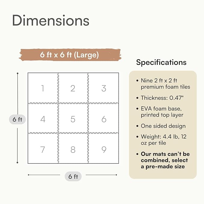 Lillefolk Baby Play Mat for Floor – 6x6ft Terracotta | Soft Non Toxic Premium EVA Foam Tiles for Tummy Time, Crawling & Playroom – Waterproof Interlocking Floor Mat for Babies & Toddlers (9 Tiles)