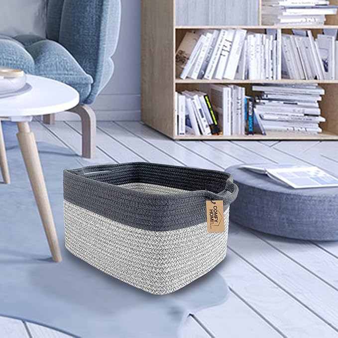 COMFY-HOMI Cotton Rope Woven Basket with Handles for Shelves,Toys,Book, Cloth Storage Baskets Bin for Organizing-13.5"x11"x9.5" Toy Decorative Organizer for Living Room, Bathroom-Light Grey
