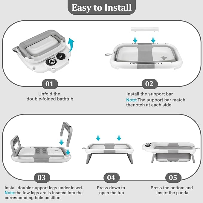 Foldable Baby Bathtub, Lightweight Bathtub for Infants to Toddlers with Soft Cushion & Thermometer, Portable Baby Tub Newborn to Toddler 0-36 Months(Grey)