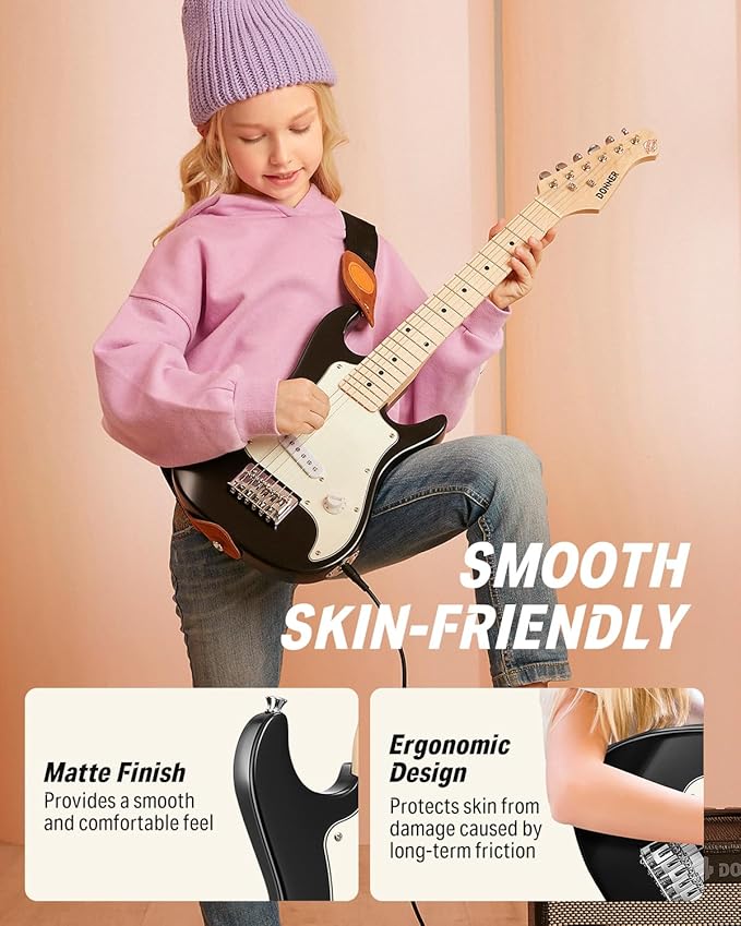 Donner 30 Inch Kids Electric Guitar Beginner Kits ST Style Mini Electric Guitar for Boys Girls with Amp, 600D Bag, Tuner, Picks, Cable, Strap, Extra Strings, DSJ-100, Black