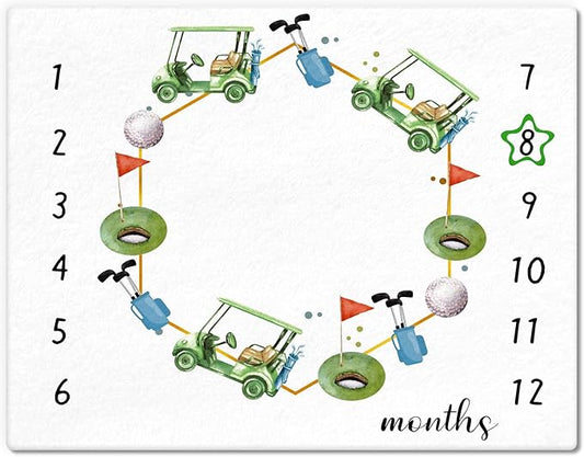 Golf Print Baby Monthly Milestone Blanket Newborn Baby Boy Green Gender Neutral Newborn and Nursery Essentials Personalized Ideas for Nursery Decor (Green, Golf)