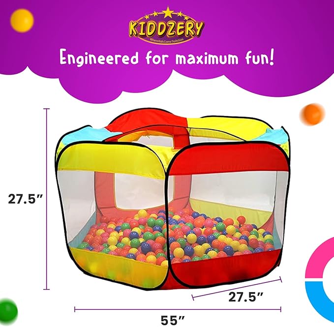 Kids Ball Pit Pop Up Large Tent for Toddlers - Indoor & Outdoor Gift Toys for Infants Girls & Boys, Baby Playpen with Zippered Storage Bag, 50 BallPit Balls Included