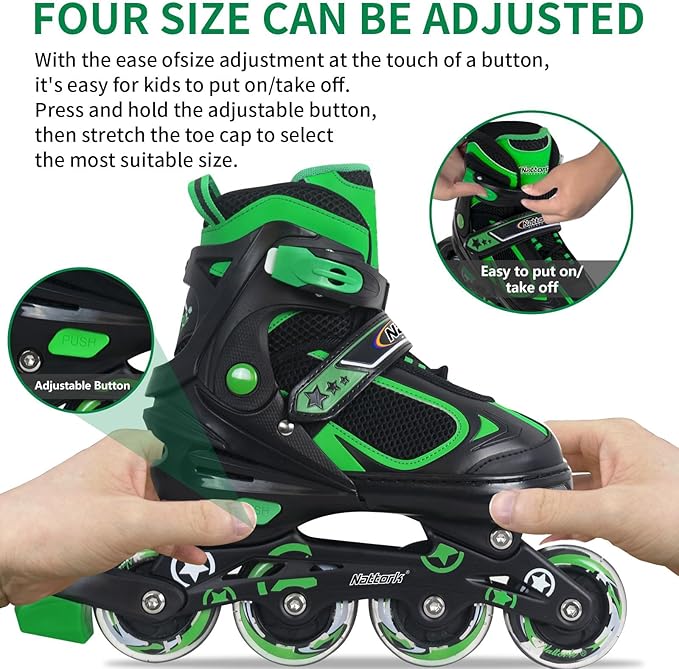 Nattork Blade Roller Skates for Boys with Light Up Wheel, Outdoor & Indoor Illuminating Black Inline Skates for Boys Little Kids Toddler Ages 5-8 4 5 6, Beginners