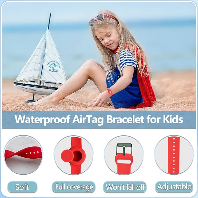Waterproof Bracelet for AirTag Kids, Personalized Initial Letter Hidden Holder Compatible with Air Tag, Silicone Case for Airtag Adjustable Anti-Lost GPS Tracker for Toddler Child Elder, B