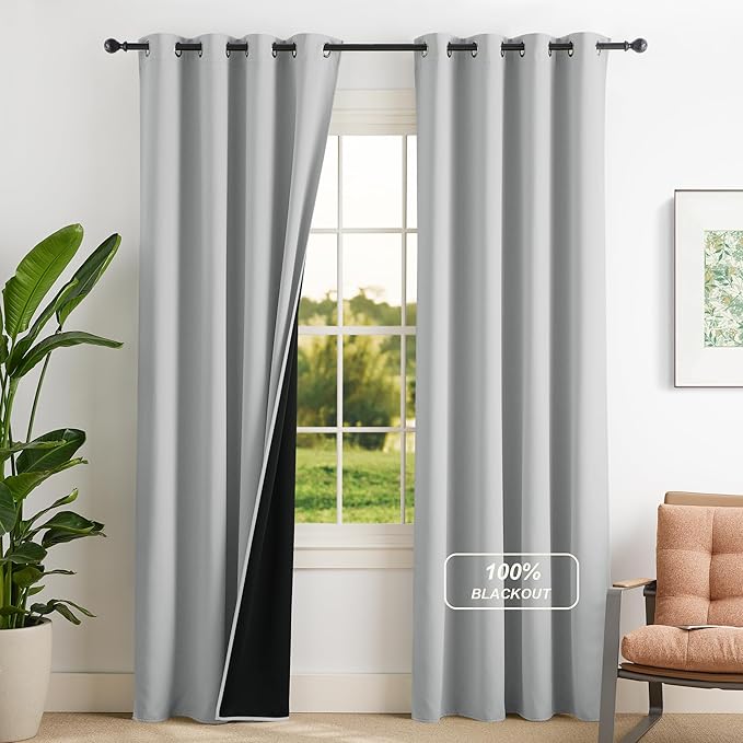 NICETOWN Plylux Blackout Curtains Thermal Insulated Window Treatment Panels Room Darkening Blackout Drapes for Living Room Grommet Bedroom Draperies, 52 x 84 Inch, Silver Grey, 2 Panels