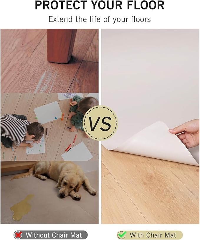 Beige Vinyl Floor Mat for Home, 3'×5' Waterproof Area Mat for Lving Room, Bedroom, Under Dining Room Table