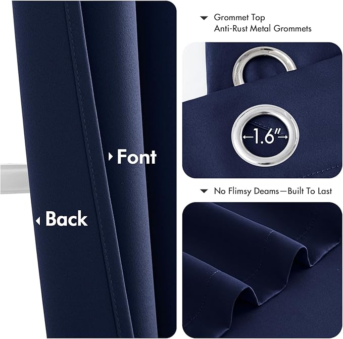 MIULEE Navy Blue Blackout Curtains for Bedroom Living Room 72 Inches Long 2 Panels, Thermal Insulated Room Darkening Drapes Grommet Top Noise Reducing Light Blocking Window Treatments W40 x L72 Inch