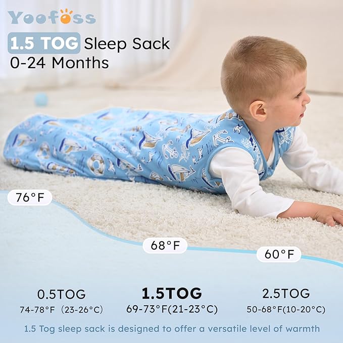 Yoofoss Baby Sleep Sack 0-6 Months, 1.5 Tog Baby Wearable Blanket with 2-Way Zipper, 100% Cotton Organic Fabric Winter Infant Sleeping Sack, Warm Soft Comfy