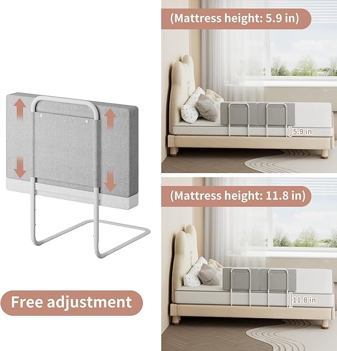 Bed Rail Guards for Toddlers, Adjustable Bed Rails with Safety, Bed Side Rails for Twin, Full, Queen Bunk Size (Grey, 1 Pack)