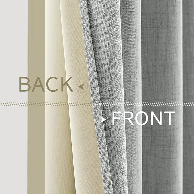 MIULEE Linen Curtains for Bedroom 100% Blackout Thermal Insulated Glacier Gray Grommet Room Darkening Curtains & Drapes for Living Room Nursery 52 x 90 Inch (2 Panels)