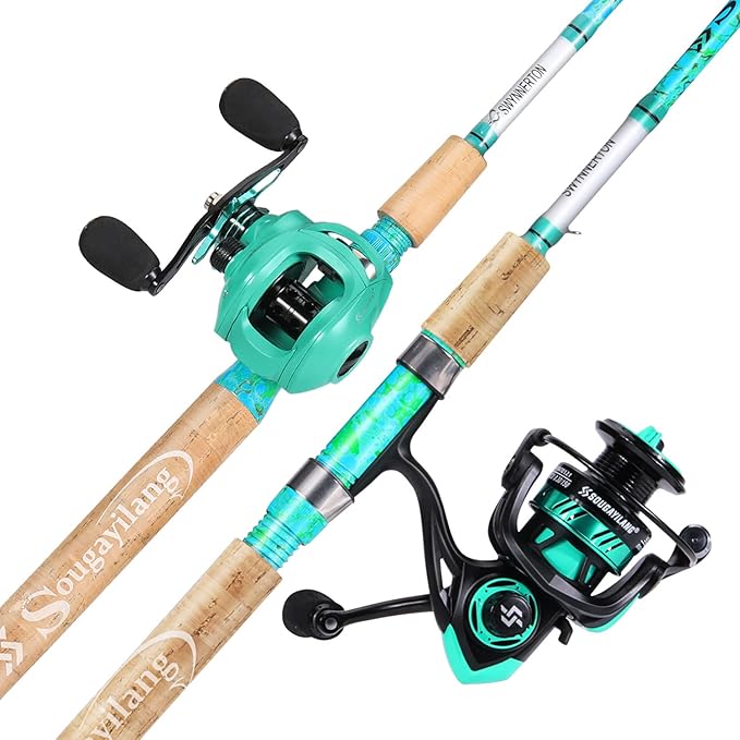Sougayilang Fishing Rod and Reel Combo, 2-Piece 5-Foot 6-Inch Graphite & Fiberglass Rod, Durable and Strong, Quickset Anti-Reverse Fishing Reel (1Pack/2Pack)