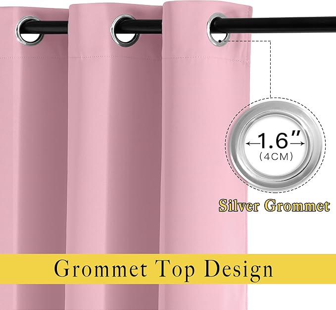 NICETOWN Crystal Pink Blackout Curtains for Living Room, Grommet Thermal Insulated Window Drapes Room Divider Blinds Sound Reducing for Living Room, W46 x L102, 2 Pieces